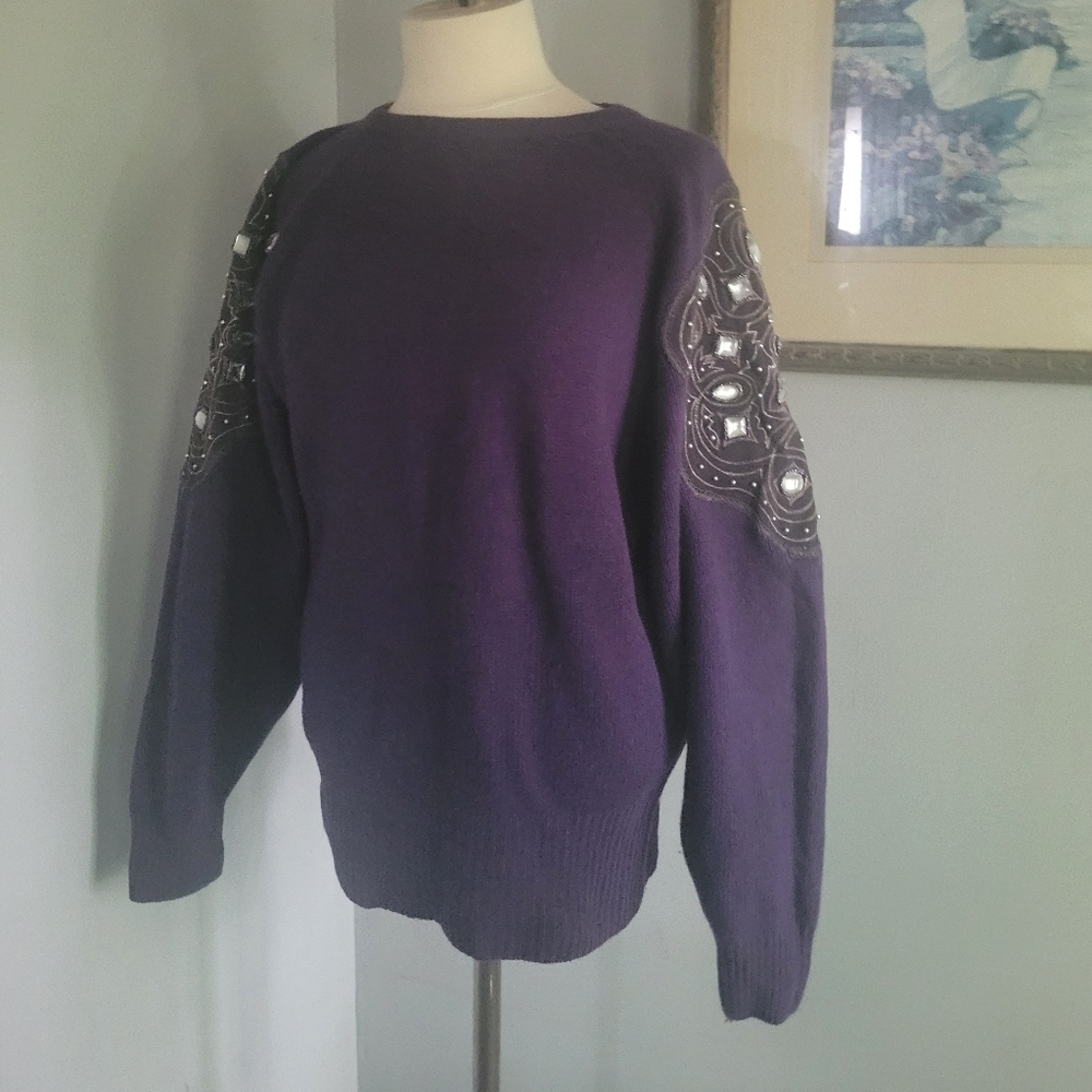 Vintage Traffic Embellished Purple Sweater Size L